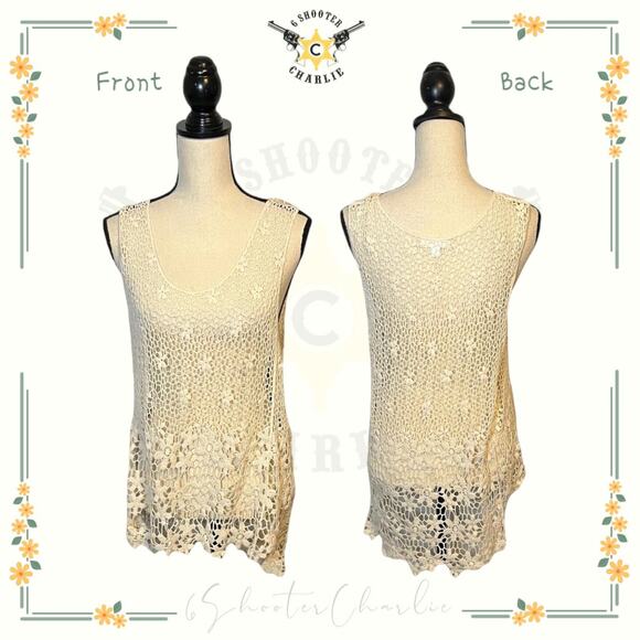 ROOMMATES Women’s Small White Floral Crochet Sleeveless Top Boho Beach Resort - Picture 1 of 6